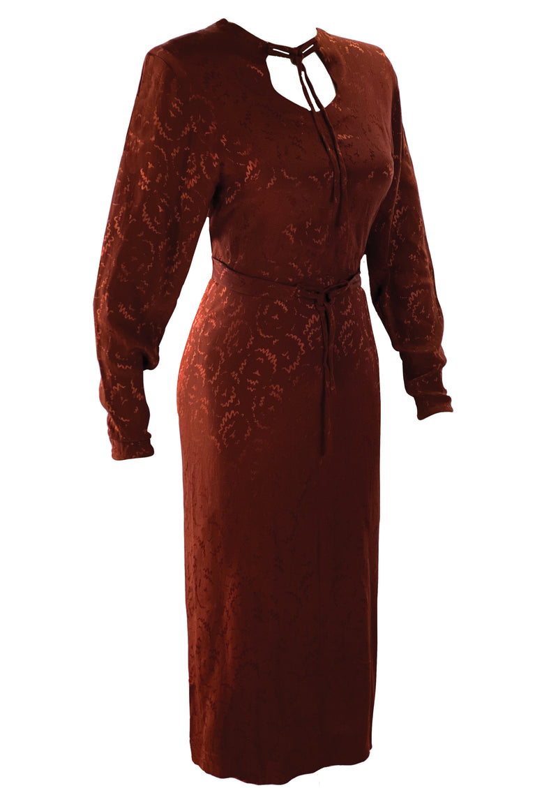 Vintage 1940s Russet Squiggle Rayon Dress- New!
