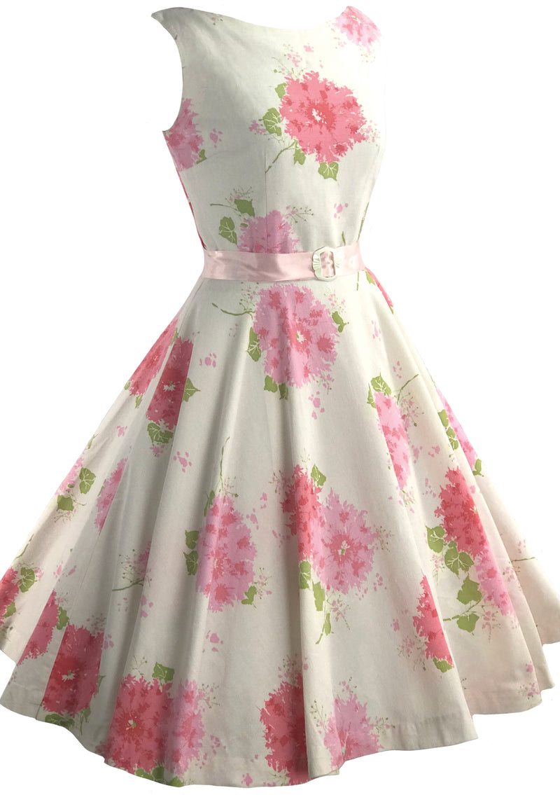 1950s Pink Hydrangeas Jerry Gilden Designer Dress - New!