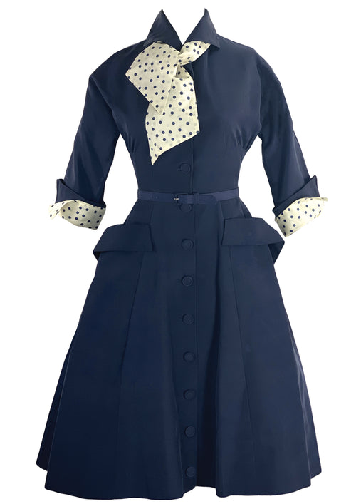 Fantastic 1950s New Look Navy Faille Dress- New!