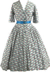 Vintage 1950s Pink Floral Cotton with Blue Stripes- New!