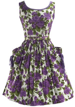 Lovely 1950s Purple Roses Cotton Dress- New!