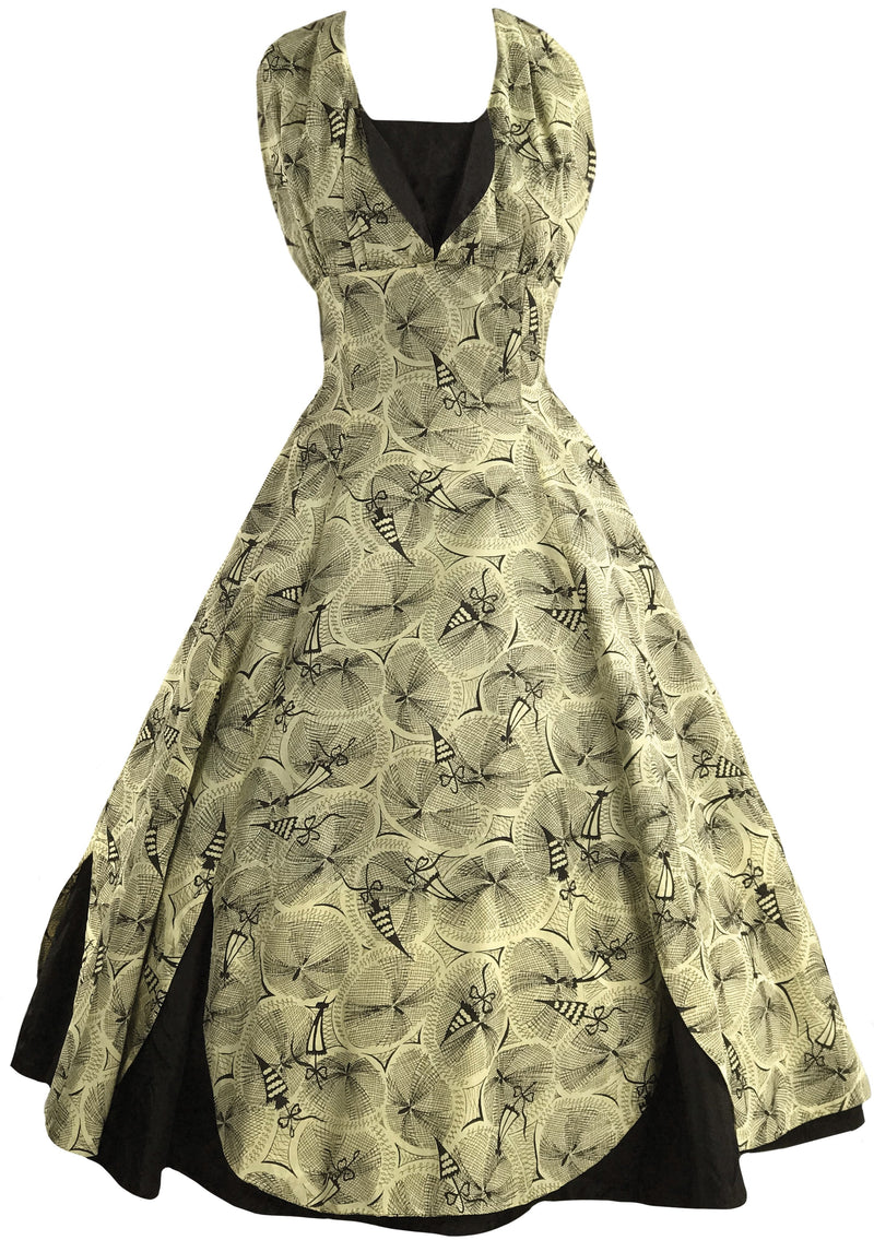 Vintage 1950s Parasols Novelty Print Taffeta Dress- New!