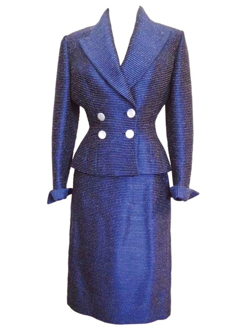 Wonderful Couture  1950s Blue & White Flecked Lilli Ann Suit- New!