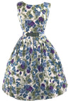 Vintage 1950s Purple & Blue Rose Print Dress- New!
