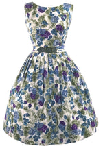 Vintage 1950s Purple & Blue Rose Print Dress- New!