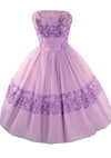 Late 1950 Early 1960s Lilac Embroidered Chiffon Party Dress - New!