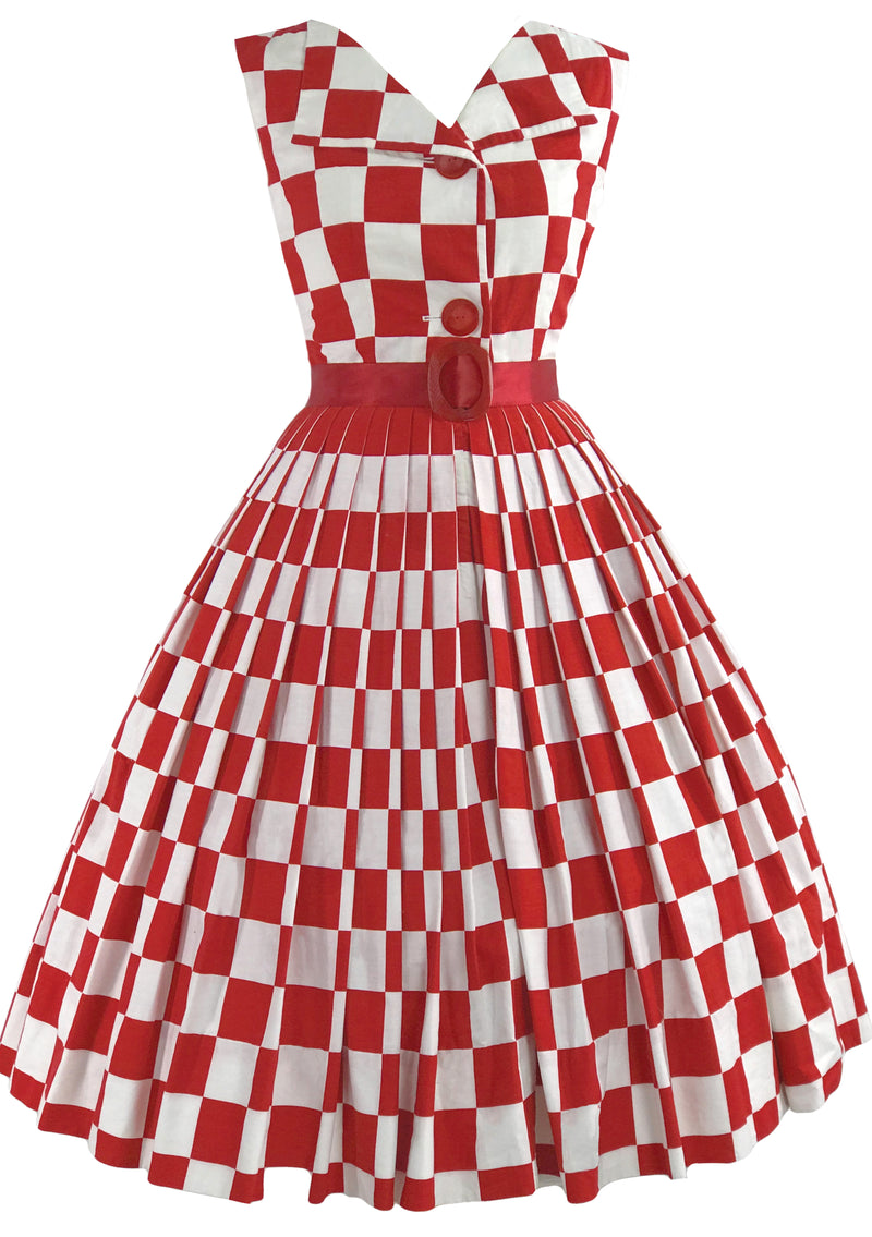 Vintage 1950s Red & White Checkerboard Print Dress- New!