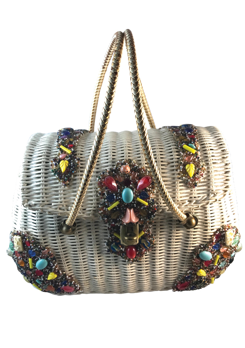 Original 1960s Midas of Miami Wicker Jewelled Handbag - New!