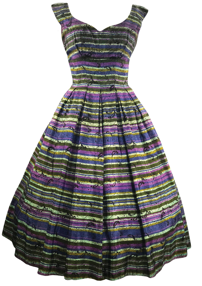 Vintage 1950s Striped Taffeta Dress Ensemble- New!