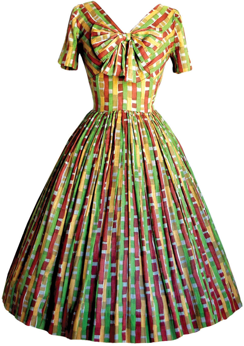 Vintage 1950s Multi-Coloured Block Print Cotton Dress  - New!