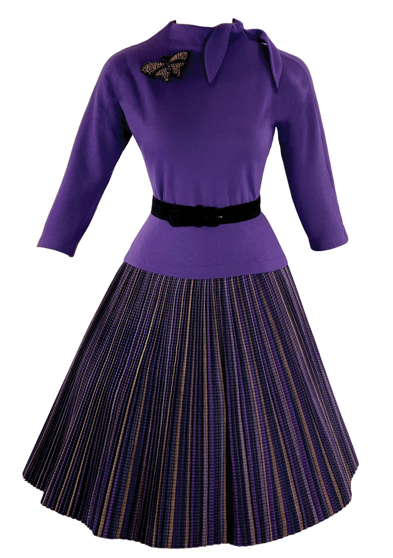Stylish Designer 1950s Purple Wool Top and Skirt Set- New!