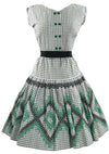 Vintage 1950s Green & Black Geometric Novelty Print Dress- New!