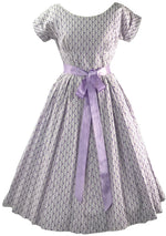 Lovely 1950s Lilac & Ivory Woven Cotton Designer Dress- New!