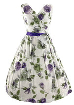 Beautiful Late 1950s to Early 1960s Lavender Roses Cotton Designer Dress- New!