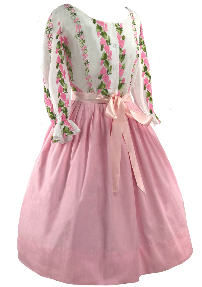 Vintage Late 1950s Early 1960s Pink Embroidered Cotton Dress- New!