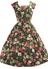 Lovely 1950s Roses Polished Cotton Dress- New!