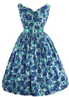 Vintage 1950s Turquoise and Blue Roses Dress - New!