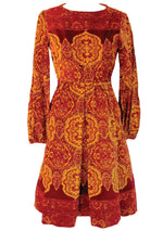 1960s Designer Red & Gold Baroque Velveteen Dress  - New!