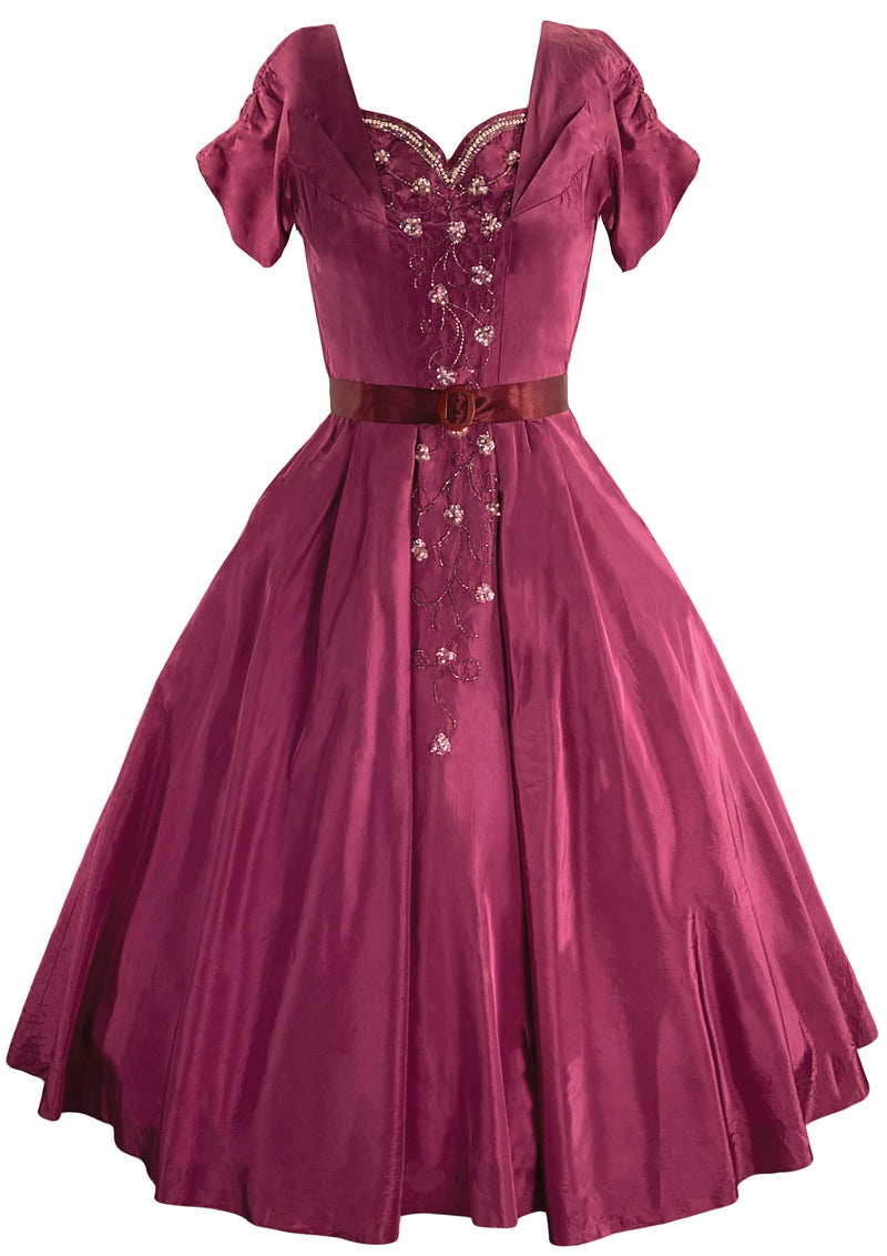 Vintage 1950s Cranberry Beaded Taffeta Party Dress - New (ON HOLD)