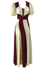 Vintage 1970s Burgundy & Cream Colour Block Maxi Dress - NEW!