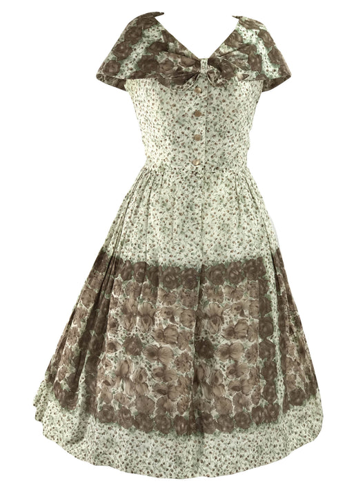 1950s Green and Chocolate Roses Border Print Dress - New!
