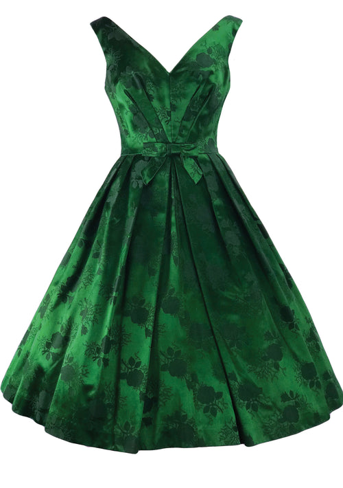 Gorgeous Late 1950s Early 1960s Green Brocade Cocktail Dress- New!