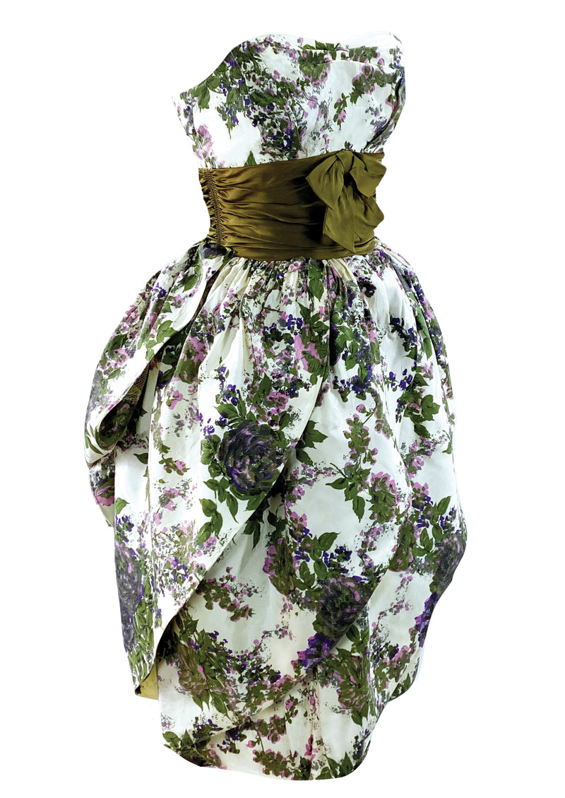 Late 1950s Dramatic Purple Floral Petal Shaped Dress - New!