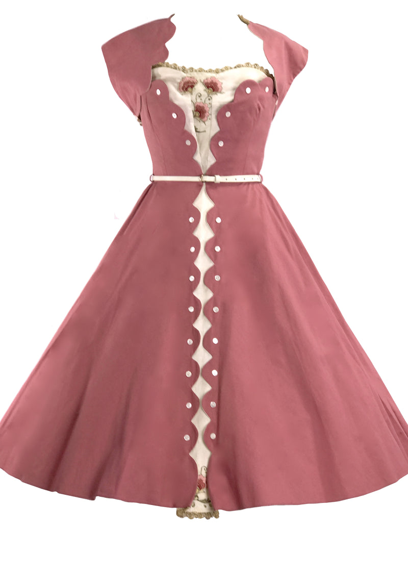 50s Rose Pink Dress Ensemble with Applique- New!