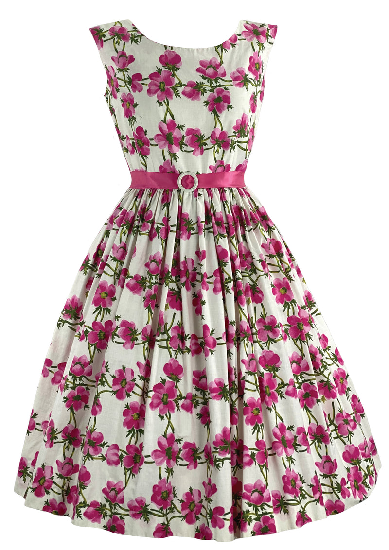 Vintage 1950s Pink Anemone Print Cotton Dress - New!