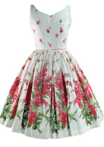 Vintage 1950s Glazed Cotton Pink Floral Border Dress  - New!