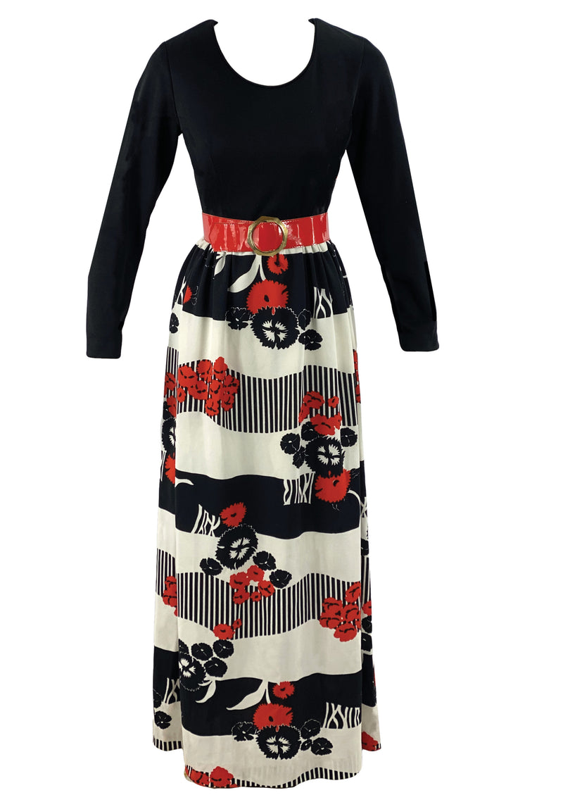 Vintage 1970s Red, White and Black Maxi Dress - NEW!