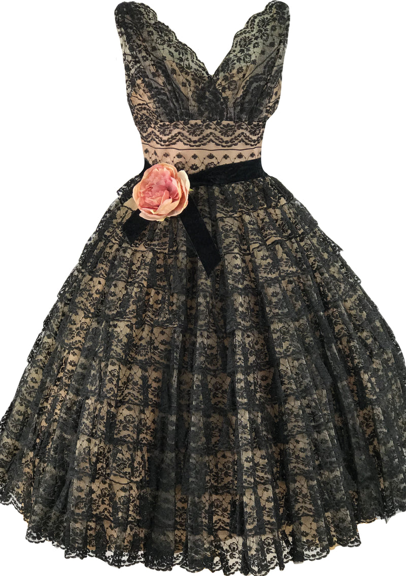 Spectacular 1950s Black Lace Cocktail Dress- New!