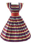 Late 1950s Colourful Striped Cotton with Scrollwork Dress- New!