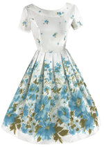 Late 1950s - Early 1960s Blue Border Floral Print - NEW!