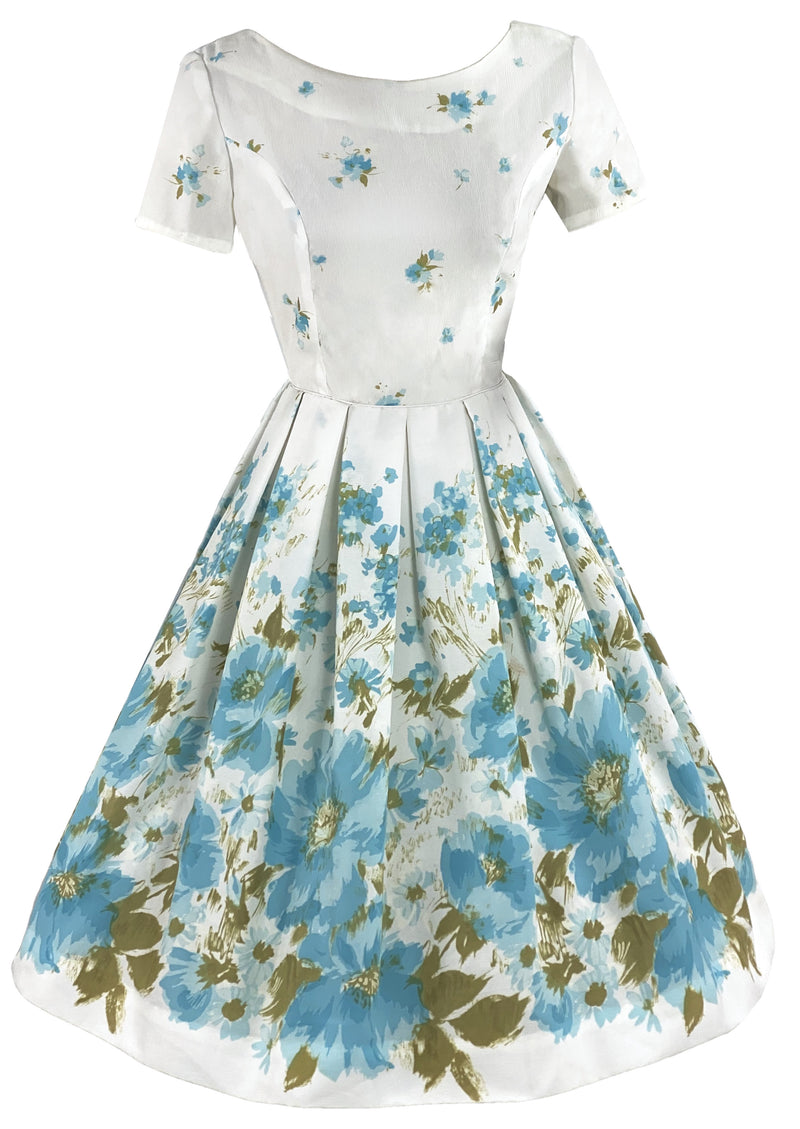 Late 1950s - Early 1960s Blue Border Floral Print - NEW!