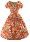 Original 1950s Vibrant Orange Poppies Cotton Dress - New!