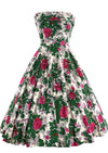 Knockout 1950s Magenta Roses Cotton Dress - New!