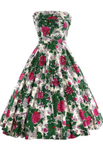 Knockout 1950s Magenta Roses Cotton Dress - New!