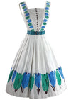 Late 1950s Early 1960s Blue and Green Tulips Designer Dress- New!