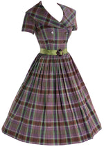 1950s Purple and Green Plaid Cotton Dress- New!