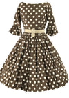 Late 1950s Cocoa Polka Dot Cotton Dress - New!