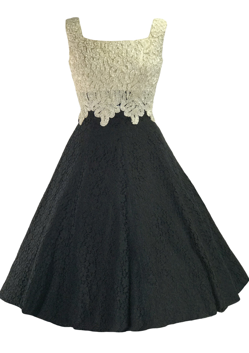 Lovely Late 1950s Black and Cream Lace Dress- New! Coutura Vintage Lovely Late 1950s Black and Cream Lace Dress- New! Coutura Vintage