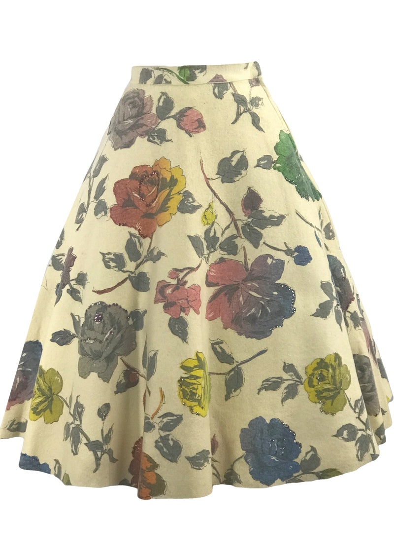 Quality 1950s Hand Painted Roses Felt Skirt- New!