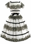 Vintage 1950s Black & White Rose Floral Border Print Dress- New!