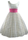 Vintage 1950s Pink Rosebud Flocked Party Dress - New!