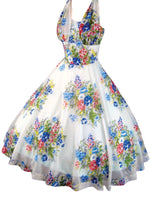 1950s Blue Roses Bouquet Chiffon Dress- New! (On hold)