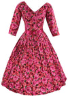 Gorgeous 1950s 1960s Magenta Roses Cotton Dress  - New!