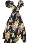 Vintage Early 1940s Colourful Abstract Bouquets Maxi Gown - New!