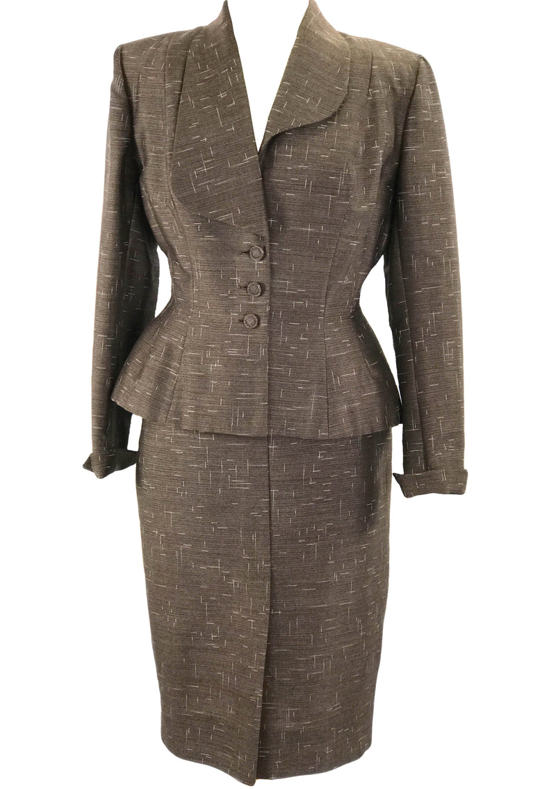 1950s Designer Bronze Silk with Cream Flecks Lilli Ann Suit - New!