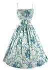 Vintage 1950s Blue Roses Scroll Cotton Sundress- New!